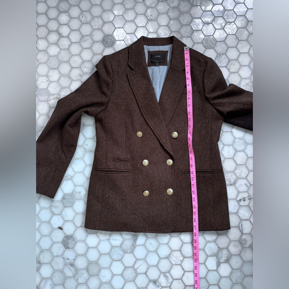 J.Crew Brown Herringbone Double Breasted BristolWool Blazer Women’s Size 10 NWOT - Picture 9 of 14